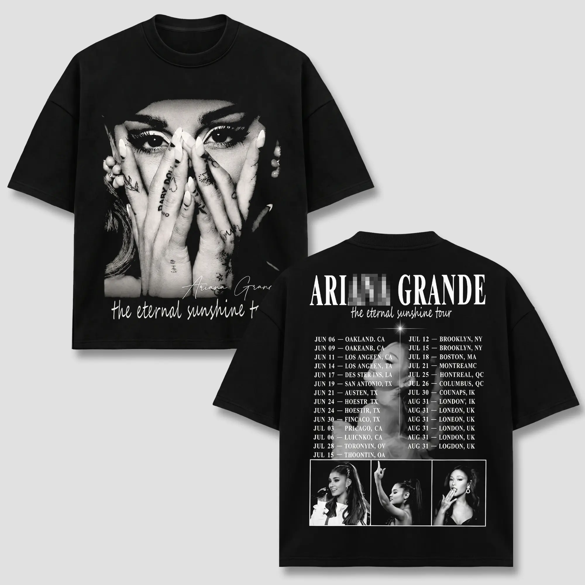 Ari Grande T-Shirt, Eternal Sunshine Tour Concert Tee, Pop Music Vintage Merch, World Tour Dates Graphic Apparel, Retro Singer 90s Bootleg Wear, Music Fan Album Heritage Gift, Men Women Heavyweight Oversized Black Acid Wash Clothing