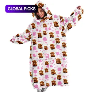 Cute Highland Cow Print Wearable Blanket Hoodie, Warm and Cozy Unisex Adult Hooded Sweatshirt, Cow Pattern Blanket, Hooded Blankets, Holiday Gift for Christmas and Valentine’s Day #GLOBAL PICKS