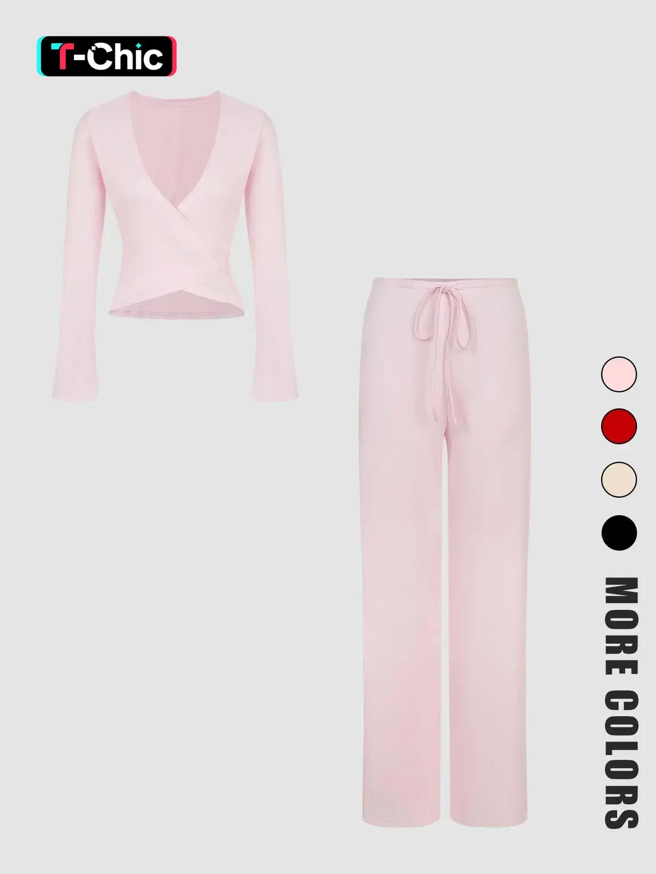 Christmas Style Cotton Set, Belted Long Sleeve Top & High Waist Straight Leg Pants, Comfortable Casual Christmas