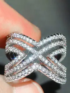 1 PC Gorgeous Cubic Zirconia Double Layered Ring For Women For Wedding Engagement Anniversary Party Jewelry Valentine's Day Gift Fashion Engagement Rings