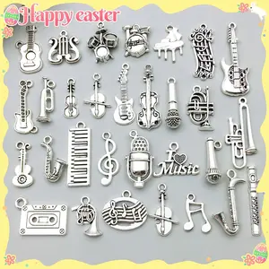 Zinc Alloy 30pcs Music Themed Charms Set - Geometric Design Accessories for DIY Jewelry, Keychains & Craft Making - Mixed Musical Instruments & Symbols Collection, No Plating