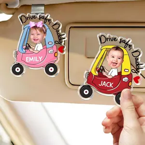 Personalized Dad Visor Clip, Fathers Day Visor Clip, Father's Day Gift for Dad, Custom Baby Face Photo Car Visor Clip