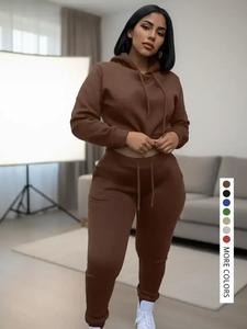 women's solid kangaroo pocket hoodie & sweatpants set, casual long sleeve hooded sweatshirt & skinny jogger pants, women's fall & winter clothes for daily wear