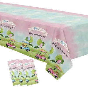 Golf Gender Reveal Decorations Tablecloth - Disposable Blue Or Pink Golf Gender Reveal Party Supplies Table Cover, He Or She Golf Gender Reveal Party Table Cloth, 3 Pack (108in x 55in)