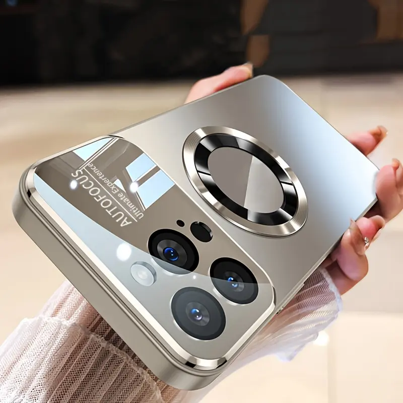 Phone Case: New Titanium Metal Luxurious Matte • Suitable for iPhone 16 15 14 13 12 11 Pro Max Plus • Magnetic Wireless Charging Function • Shockproof Glass Lens Protection Case