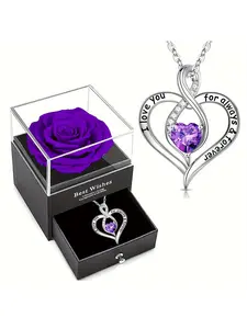 Infinite Heart Pendant Necklace Set, Rose Box Gift, Synthetic Zircon, Engraved 'i Love You', Perfect for Mom, Grandma, Wife, Girlfriend, Gift Jewelry