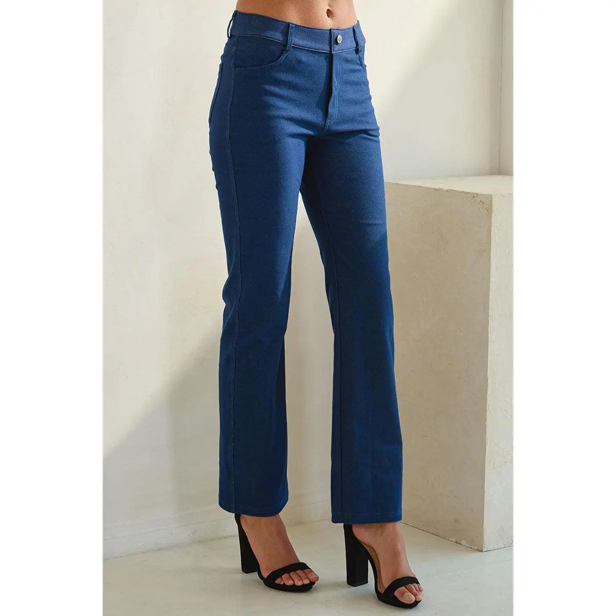 Make Your Move Straight Leg Jegging with Pockets, Jean Look Stretch Slimming Everyday Pants - Yelete