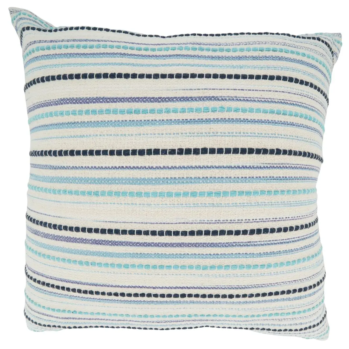 Saro 22 in. Square Shape Woven Texture 100% Cotton Stripe Accent Cushion - Black, Poly Filling, Versatile Palette, Machine Wash, Indoor Use for Home Room Decor