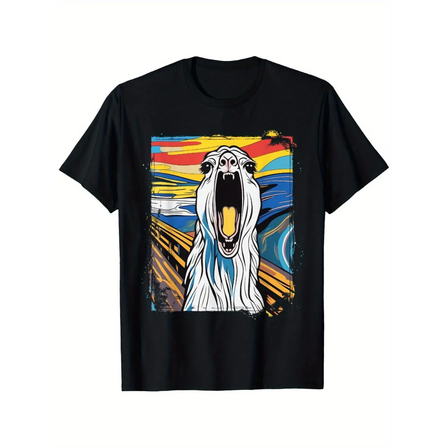 Men's Vintage Llama Scream Graphic T-Shirt, Funny Art Parody Shortsleeve Top for Casual Wear, Relaxed Fit 100% Combed Cotton, Menswear, Tshirt, Bold Graphic, Tops, Graphic Print