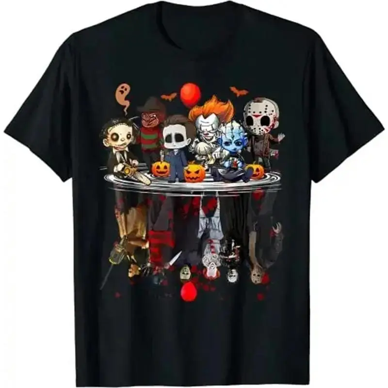 Horror Movie Characters Halloween Shirt - Freddy Jason Chucky Gothic Tee For Kids & Adults! Spooky Season Matching Family Tops Horror Movie Fans, Halloween Party Goers, Gothic Style Lovers Film Buffs Everyday Comfort