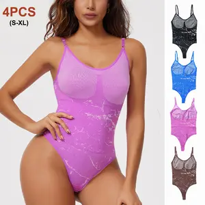 4PCS Upgraded Women's Tummy Control V-Neck Bodysuit Butt-Lifting Shapewear, Sexy and Comfortable Body Sculpting Garment Faja, Adjustable Straps Bodysuit