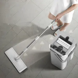 Hands-Free Flat Mop and Bucket Set, 2-in-1 Wet Dry Floor Cleaning System, Self-Wringing Squeeze Mop with Bucket, Lazy Mop for Hardwood, Tile & Laminate, Easy Wringing No-Touch Cleaning, Household Floor Mop Kit