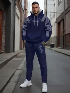 Trendy Dragon Print Hoodie Set, Casual Fitted Long Sleeve Top & Pants, Sportswear for Running & Outdoor Activities, Daily Wear