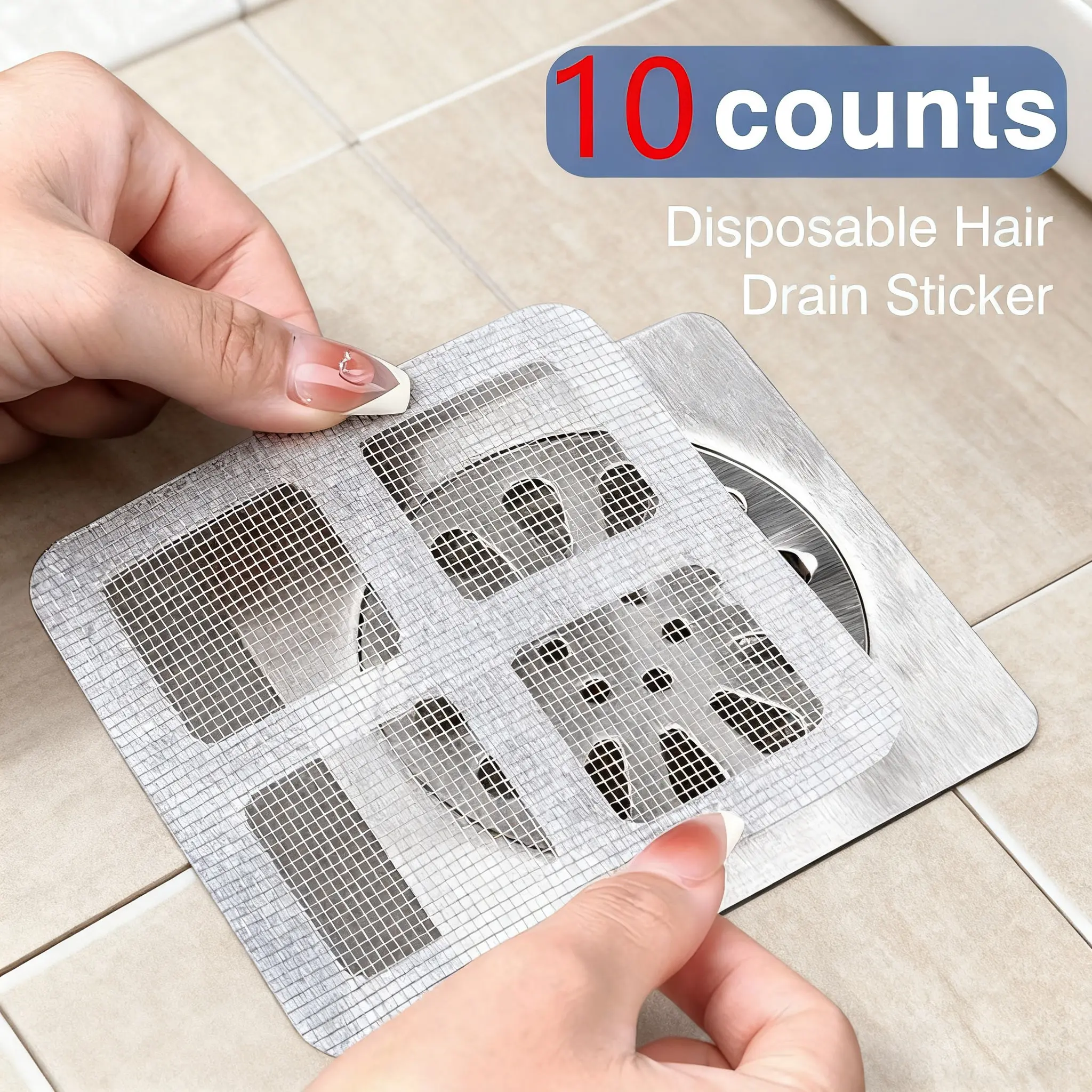 10 Counts Disposable Shower Drain Cover Hair Catcher, Mesh Stickers for Shower Drain, Bathroom, Kitchen, Sink, for Human and pet Hair
