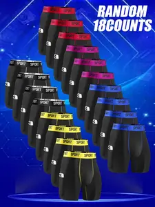 18 pcs random men's self-cultivation long style Boxer underwear, Soft fabric, elastic waistband, There is a pocket on the right side for easy carrying, Suitable for fitness and exercise, Fashionable design, suitable for daily home casual wear.