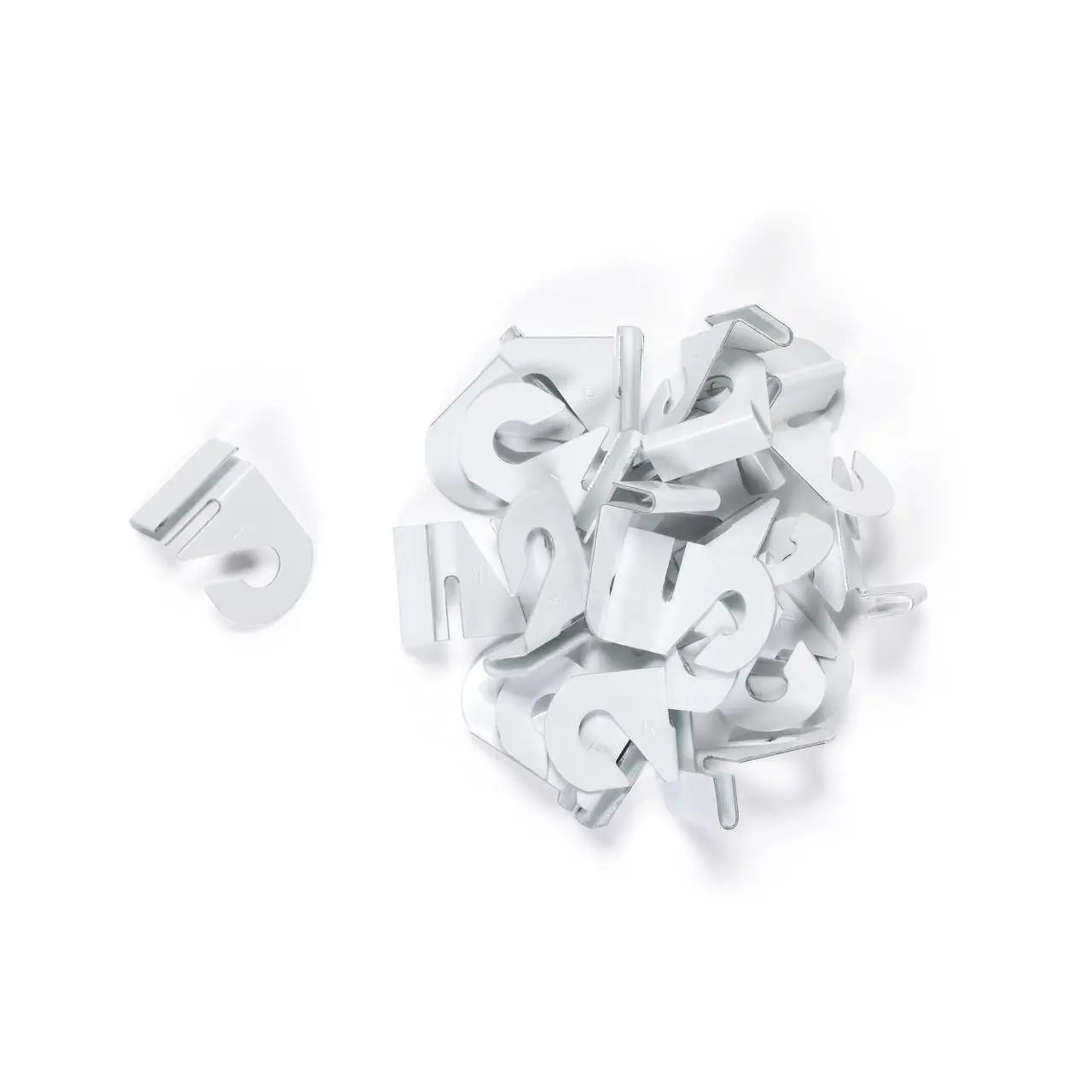 TOOLPRO Hangable Barnacle Display Hanger Connectors, White Aluminium, for 1 in. Ceiling Grid, 12 Pairs (24-Pack), Open/Closed Design