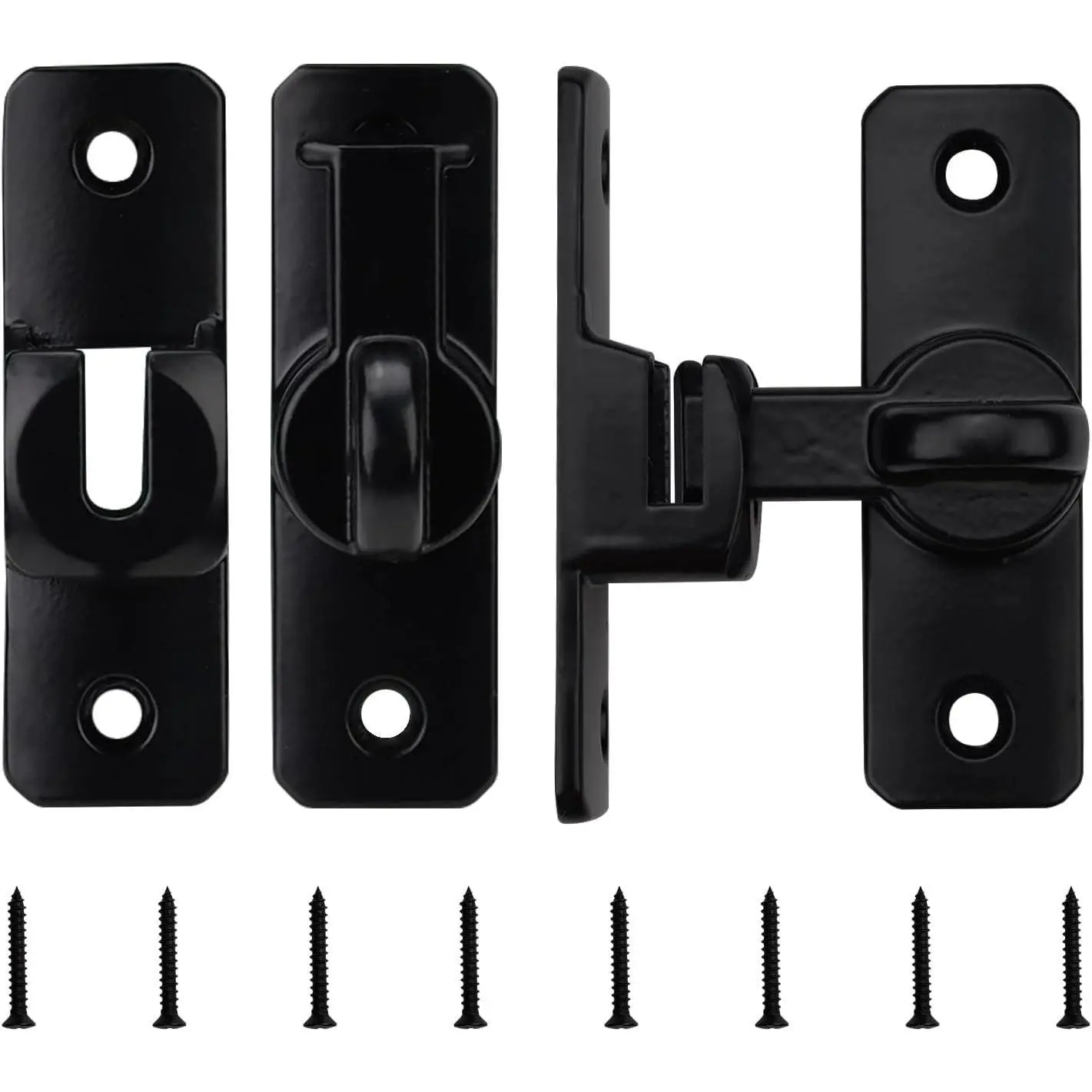 2-Pack Black Aluminum Alloy Heavy Duty Flip Latch with Flip Handle, 90/180-Degree Multi-Angle Compact Lock for Sliding Doors, Sliding Gates, Garden, Bathroom
