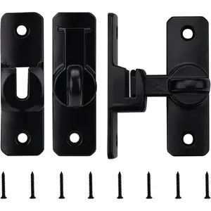 2 Pack Barn Door Latch, 90/180 Degree Sliding Barn Door Lock, Aluminium Alloy Multi-Angle Sliding Gate Latch, Heavy Duty Flip Lock for Garden, Bathroom, Cabinet (Black)