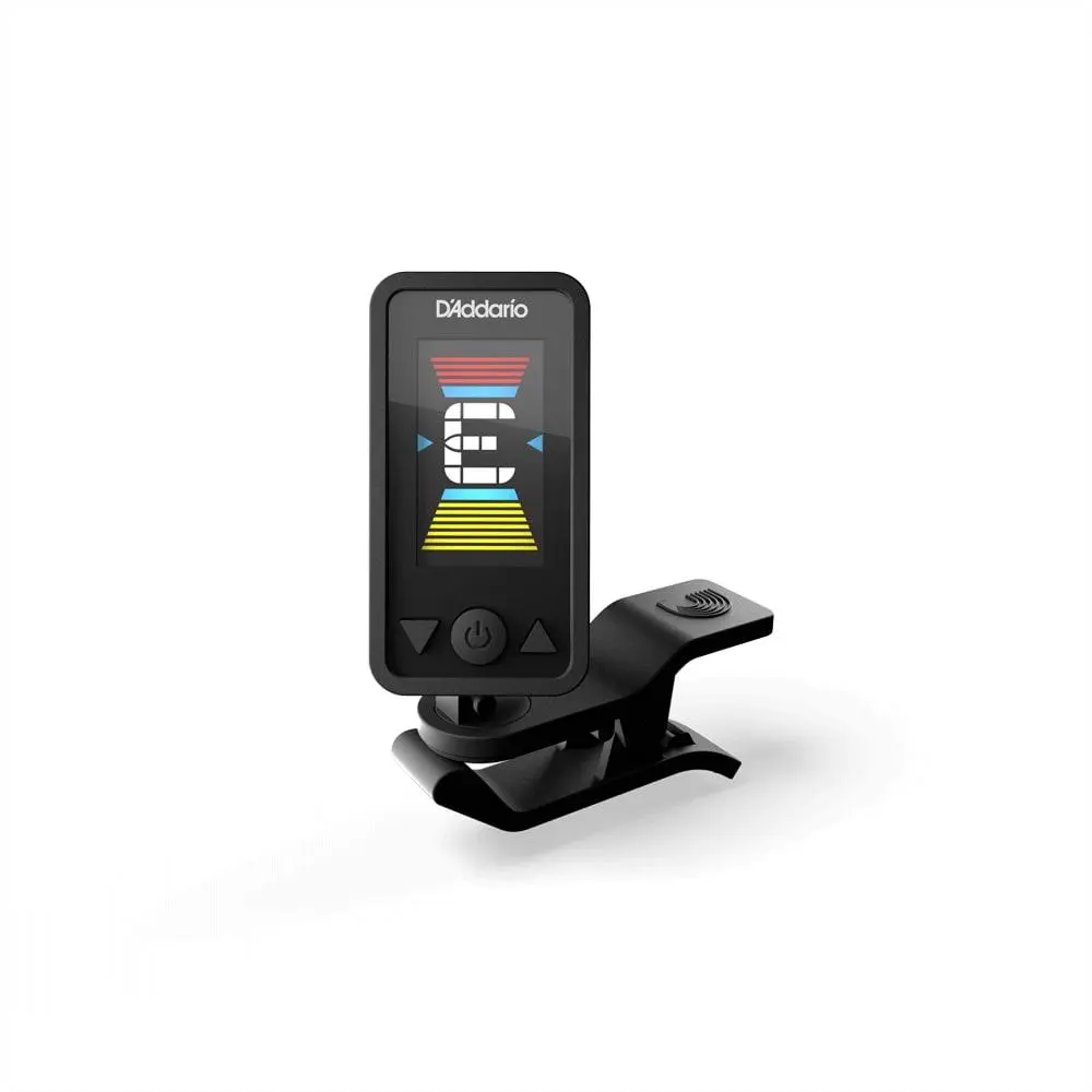 D'Addario Eclipse Compact Clip-On Headstock Tuner - Black, Auto Power-Off, Full Color Display, Mountable in Front of or Behind Headstock, Mounted In Front Of Or Behind Headstock