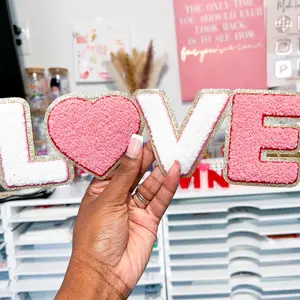 “Love” Iron on Chenille Patch with Heat Activated Adhesive Backing