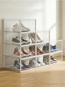 6/12 Pack Thick Clear Shoe Boxes Shoe Organize & Display. Fits Size 12 Sneakers. Stackable Closet Organizer with Lids.