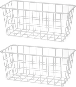 2 Set   Wall Basket Organizer Over the Cabinet Door Adhesive Wire Baskets for Organizing Kitchen  Pantry Bathroom Shelf Storage No Drilling Wall Mounted,White