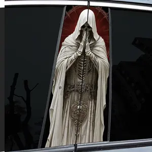 2 very good-looking and interesting car middle pillar stickers, with personal creativity, B pillar protective film, white reaper design car stickers, suitable for cars, Car Decals