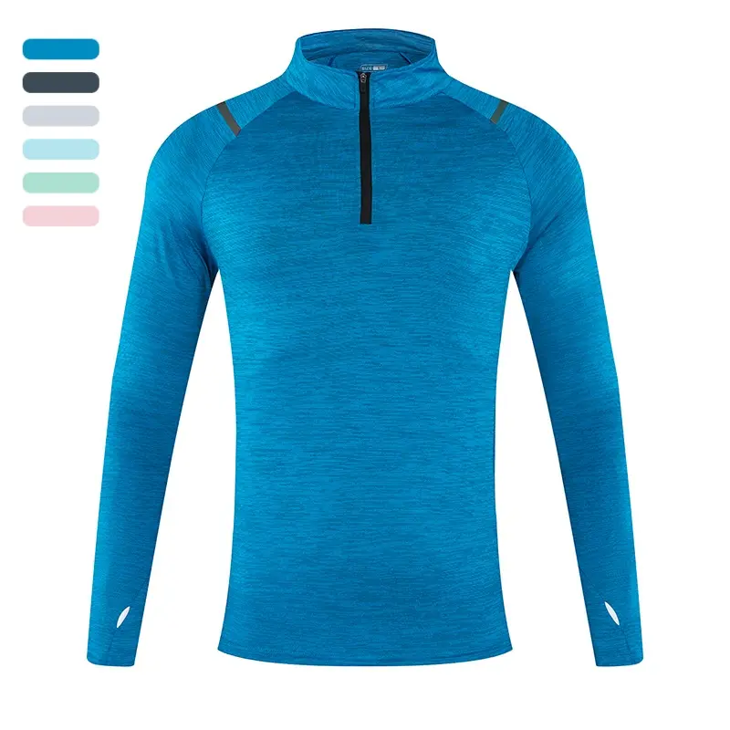 Men’s Unisex Quick-Dry Breathable Stand-Collar Half-Zipper Long-Sleeve Sports T-Shirt, Spring/Autumn Fitness Apparel for Running, Cycling