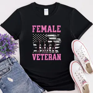 Distressed Female Veteran T-Shirt: US Military Pride