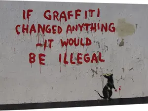 Canvas Print Wall Art Banksy Graffiti Changed Anything with Rat Graffiti & Street Art Pop Culture Illustrations Pop Art Bohemian Multicolor Dark for Living Room, Bedroom, Office SHJY-01172