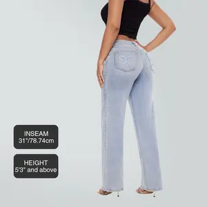 Magic ONESO SkyieBow Mid-low Rise Baggy Jeans Stretchy Wide Leg for Women Distressed Pants Light Blue/Dark Blue Womenswear Bottom 8001 Lady Basic Minimalist Comfortable Denim Tummy Control Curve Hugging Plus Size Regular Size BBL