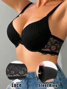 Women's Sexy Push-Up Lace Bralette, Striped Backless Camisole, Party Wear, Daily Comfort Underwear, Fitted 3/4 Coverage