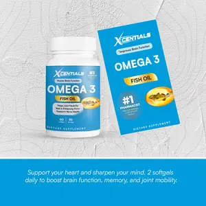 Xcentials Omega-3 Fish Oil – 60 Softgels Triple Strength for Heart, Brain & Joint Health