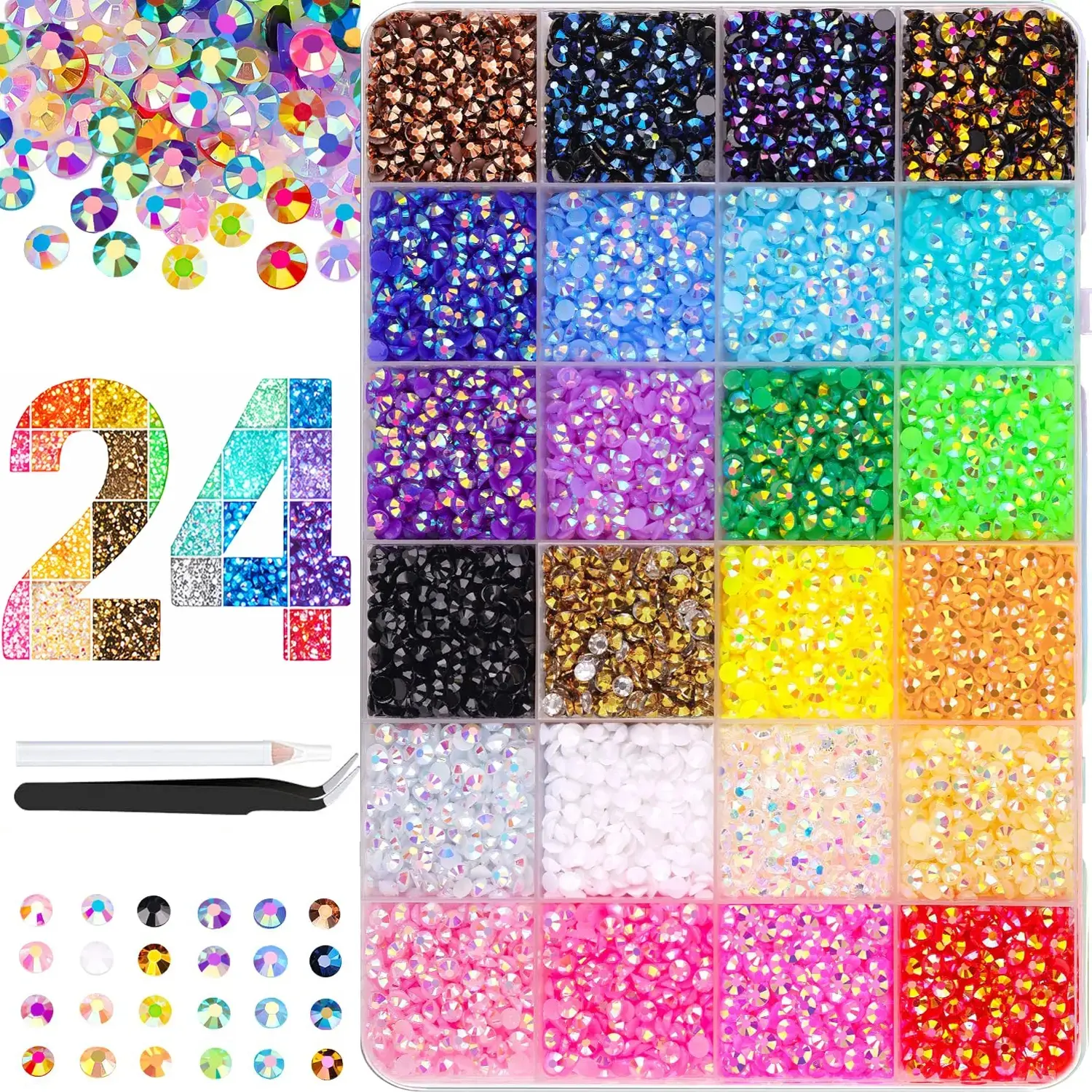 DIY Rhinestones Beads Kit – 24/28/40 Colors, 30,000pcs 3mm Resin Beads with Complete Tool Kit for Crafting, Nail Art, Shoes, Jewelry & Book Decoration