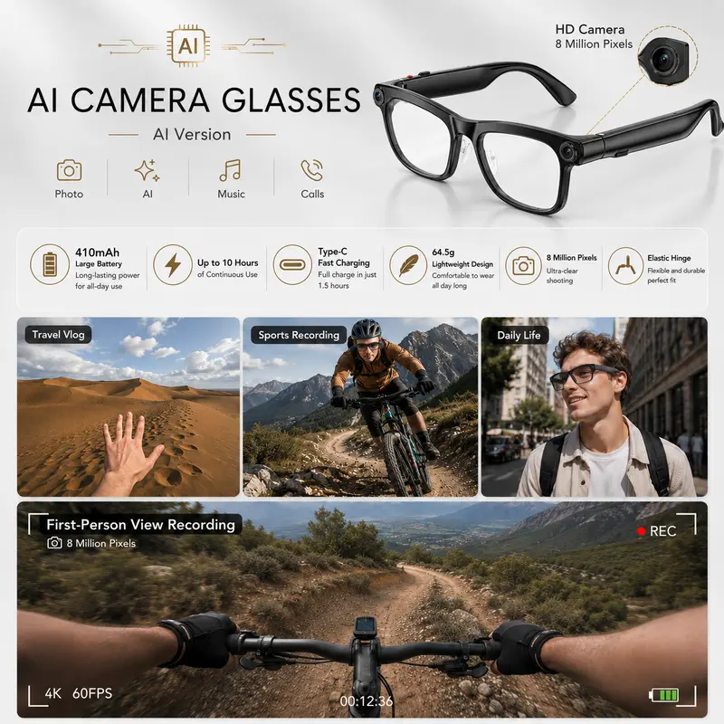 Multifunctional Wireless Smart Glasses with Camera - 8MP Photochromic ...