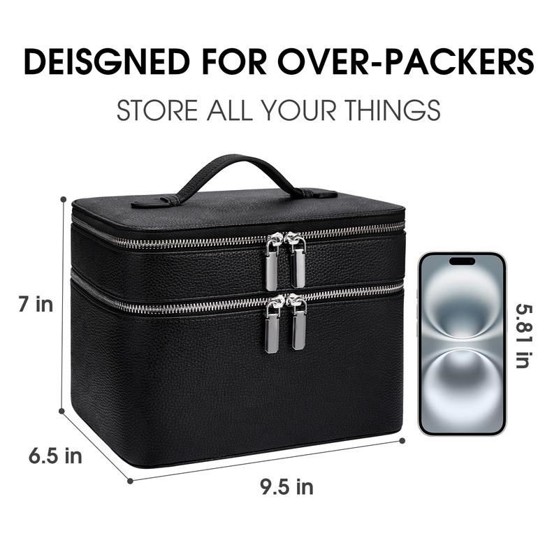 Duo Vanity Case Burgundy - Large Functional Travel Makeup Bag Organizer with Removable Divider