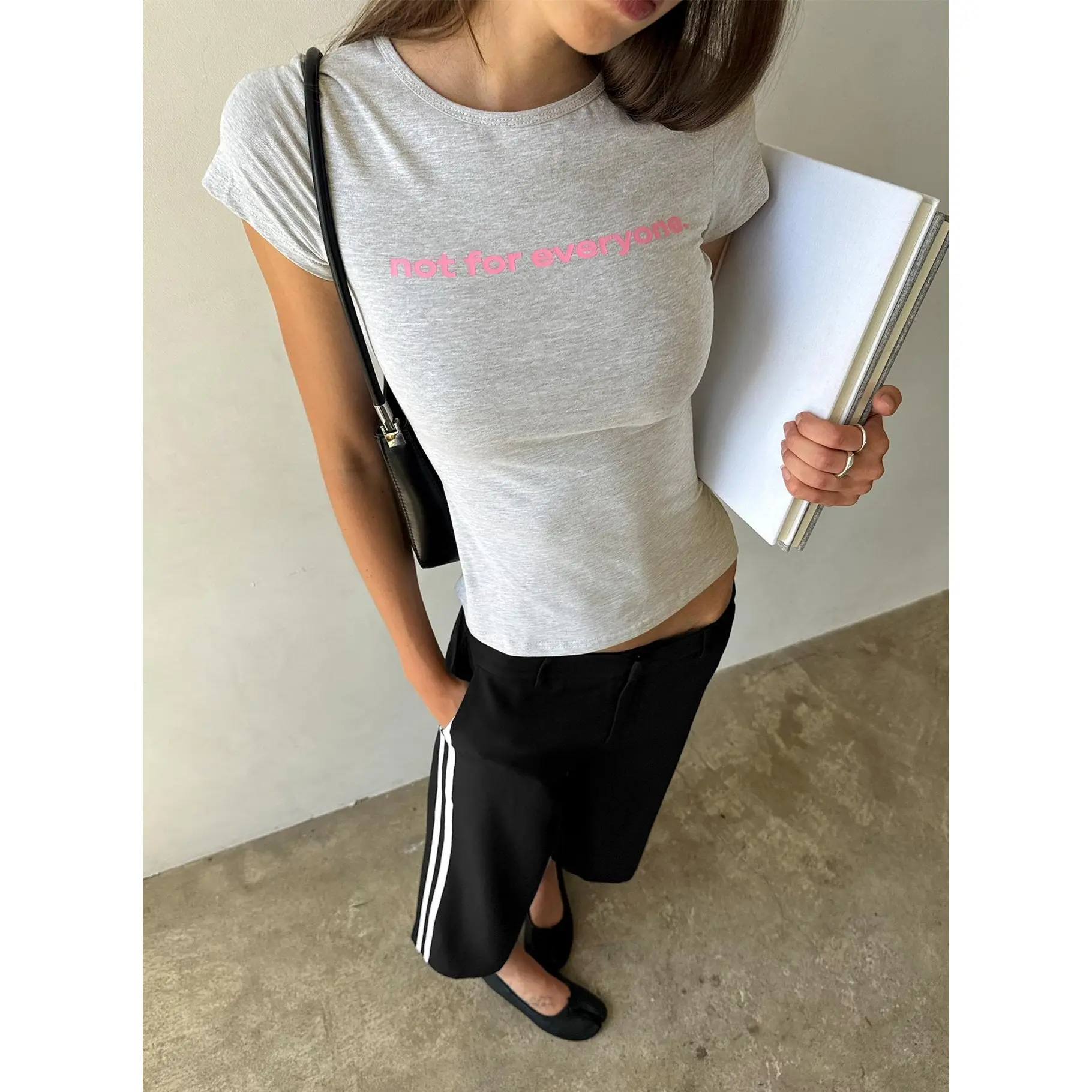 Not For Everyone Graphic Baby Tee Grey Marle / Pink