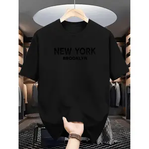 Mens Casual Short Sleeve T Shirt Featuring Brooklyn Letter Print in Black with White Text Regular Fit Round Neck Summer Top for Gym Outdoor and Casual Wear