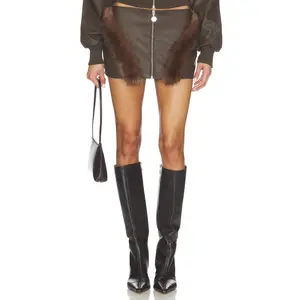OW Collection Bela Faux Fur Mini Skirt in Brown