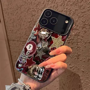 Leopard print billiards pentagram Pattern Case for iPhone 17 Pro Max 17 Air 16/15/14/13/12/11 Pro Max XR XS E Plus Retro High-end Shockproof Drop Screen Protection Cute Durable PC Smartphone Cover