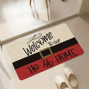 1pc Festive Christmas Doormat - "Welcome to Our Home" Design with Santa Belt, Mat for Indoor Holiday Decor,, Red & Black Rectangular Entryway Mat with Santa Claus Illustration, Christmas DoormaT
