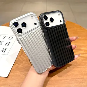 Luxury Stripe Design Shockproof Phone Bumper Cover with Large Camera Window, Shockproof Protective Cover for iPhone 17/17 Pro/17 Pro Max/16/15/14/13 Series, Stylish Luggage Pattern Phone Case