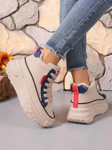 Women's Fashionable Lace Up Front Platform Sneakers, Casual Comfortable Warm Ankle Boots for Fall & Winter, Female All-match Round Toe Sports Shoes for Daily Wear