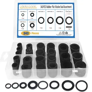 343 count Rubber Flat Washer Gasket Assortment, Buna-N 70A, 8 Sizes, for Everyday Washer Needs, Ideal Repair Kit for Faucet or Plumbing