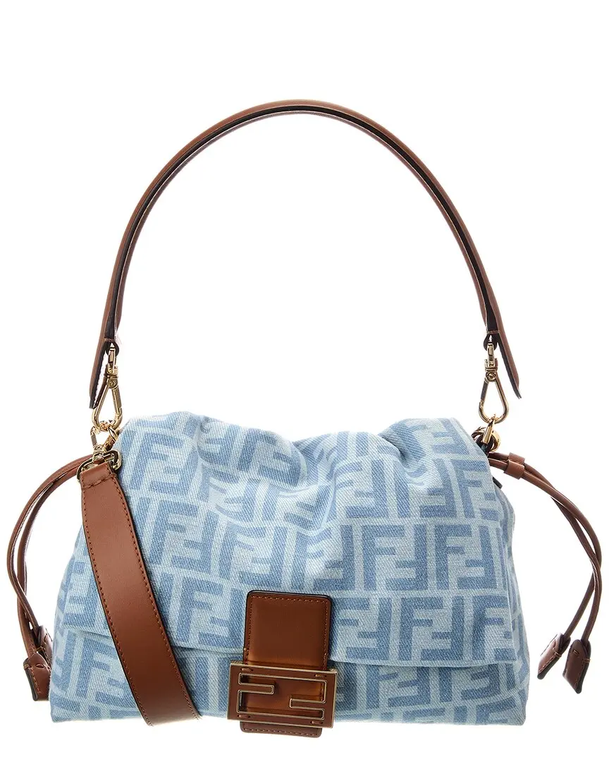 FENDI Mamma Baguette Medium FF Denim & Leather Shoulder Bag
