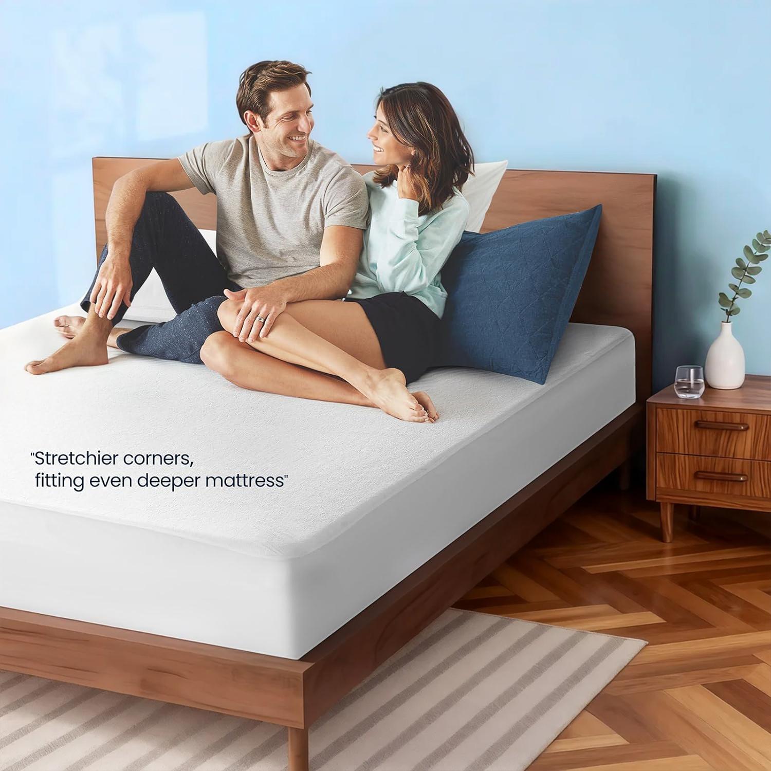 【TASTELIFE】 Waterproof Mattress Protector Twin XL Size, 100% Waterproof Breathable Noiseless Mattress Cover with Deep Pocket for 6-18 inches Mattress, Machine Washable & Vinyle-Free (White) topper