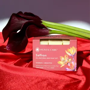 Olivia Care Saffron Bar Soap Set of 3 Body Care Brightening Evening Cleanser Skin Repair Cleansing Body Wash Hydrate Brighten