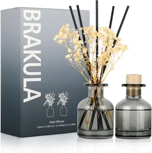 2 Pack Reed Diffuser, Eucalyptus & Wild Mint+Lavender Vanilla (3.38 fl oz Each Pack), Home Fragrance with 12 Sticks, Shelf, Reed diffusers for Home