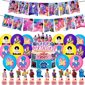 Hunt Boys Group Theme Birthday Party Decoration KPOP Banner Balloon Cake Topper