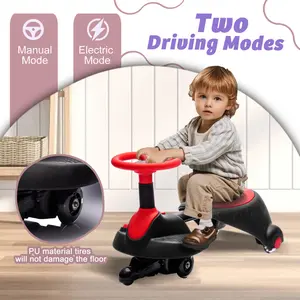 6V Kids Ride On Electric Wiggle Car with Flashing Wheels, Shock Absorbing PU Wheels, Retractable Design, 360-Degree Rotating Steering Wheel, Two-Speed Adjustment, Bluetooth, 3.11MPH Speed for Ages 3+